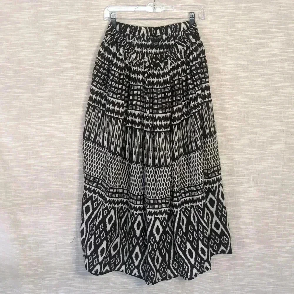 Vintage 90s Artistic Ikat Print Midi Flowy Gauze Boho Hippie Skirt Just Class - Picture 5 of 5